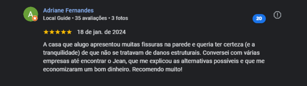 Depoimento de cliente satisfeito - Avaliação 5 estrelas