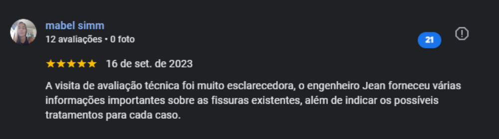 Depoimento de cliente satisfeito - Avaliação 5 estrelas
